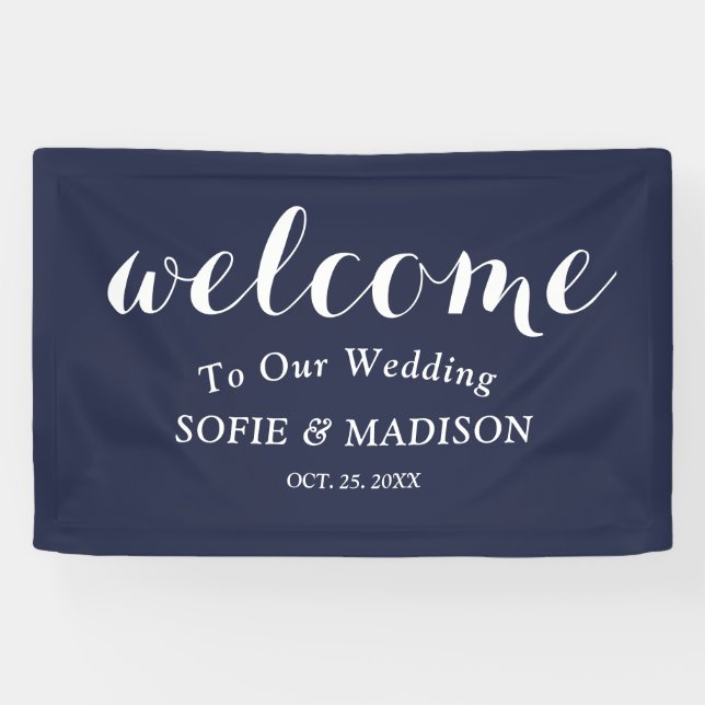 Wedding Welcome Sign with Elegant Navy Blue  (Horizontal)