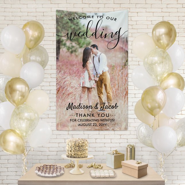 Wedding Welcome Simple Black Script Vertical Photo Banner (Creator Uploaded)