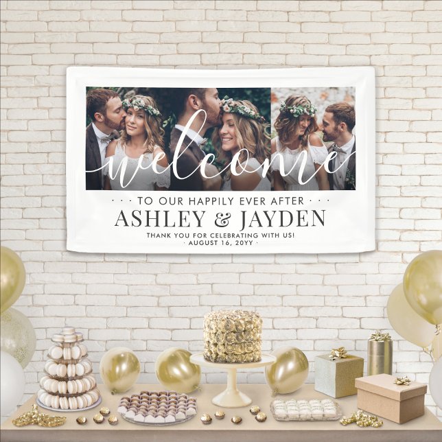 Wedding Welcome Simple Chic Script 3 Photo Collage Banner (Creator Uploaded)