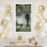 Wedding Welcome Simple White Script Vertical Photo Banner<br><div class="desc">Welcome wedding guests to your ceremony or reception with an elegant custom photo vertical banner. Picture and all text are simple to personalise. (IMAGE PLACEMENT TIP: An easy way to centre a photo exactly how you want is to crop it before uploading to the Zazzle website.) The modern minimalist black...</div>