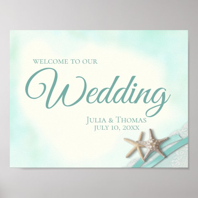 Wedding Welcome Starfish and Ribbon Sign (Front)