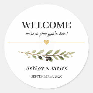 Wedding Welcome Stickers Round Olive Leaf Labels