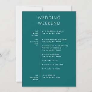 Wedding welcome. Teal Weekend itinerary Timeline Invitation