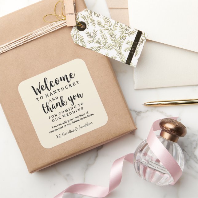 Wedding Welcome Thank You Hotel Custom Favour Bag Square Sticker (Gifting)