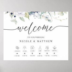 Wedding Welcome, Timeline White Blue Floral Sign