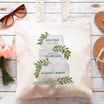 Wedding Welcome Tote Bag with Cake Illustration<br><div class="desc">This pretty tiered wedding cake watercolor with greenery makes a lovely welcome bag for your wedding. You may customize all the text for your event.</div>
