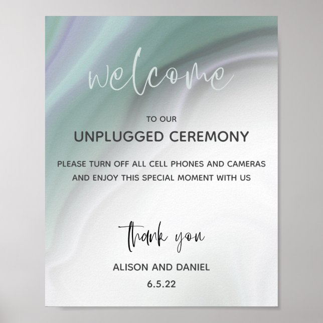 Wedding Welcome Unplugged Dusty Jade Agate Poster (Front)
