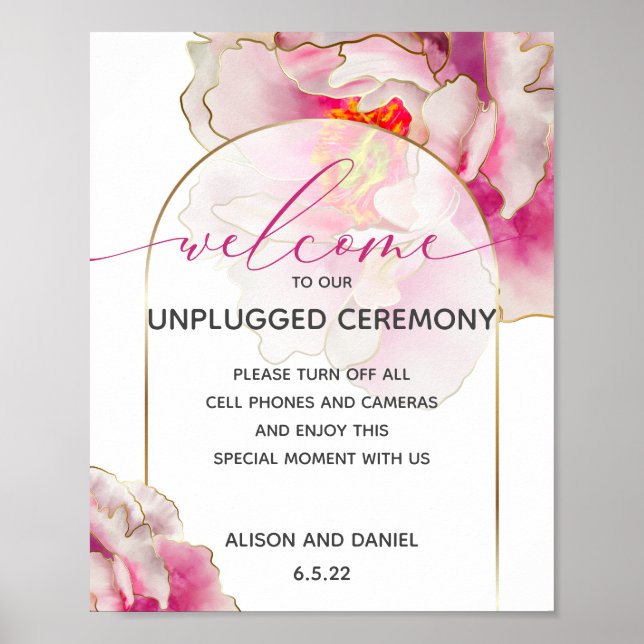 Wedding Welcome Unplugged Scarlet Peony Floral  Poster (Front)