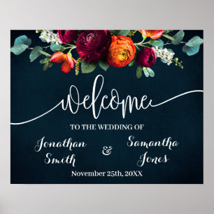 Wedding Welcome Wine Navy Burgundy Sign