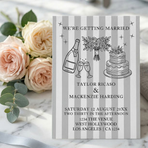 Wedding Whimsical Doodles Grey and White Invitation