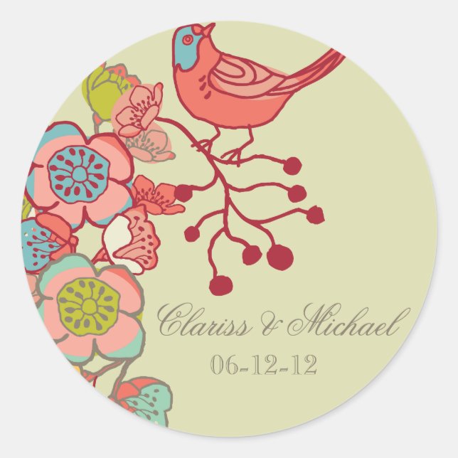 Wedding Whimsy Birds Customised Wedding Stickers (Front)
