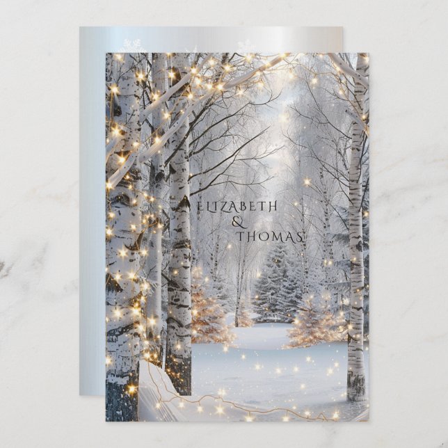  Wedding White Birch Trees Snow Pretty Lights  Invitation (Front/Back)