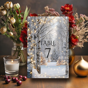  Wedding White Birch Trees  Snow Yellow Lights  Table Number