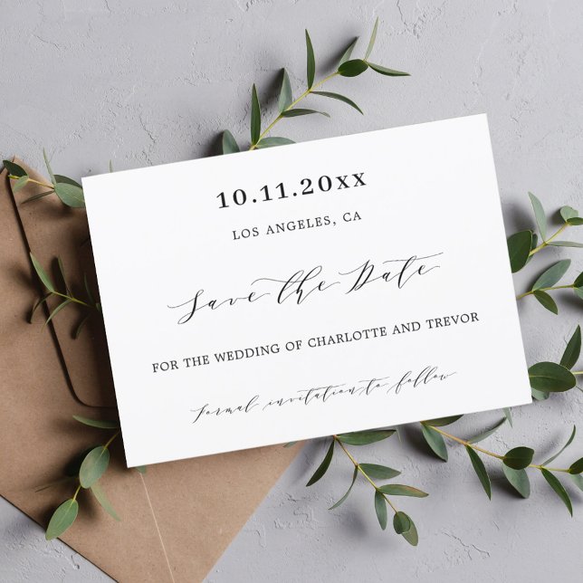 Wedding white black script modern save the date (Creator Uploaded)