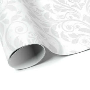 Wedding White Damask Stylized Heart & Rose Wrappin Wrapping Paper