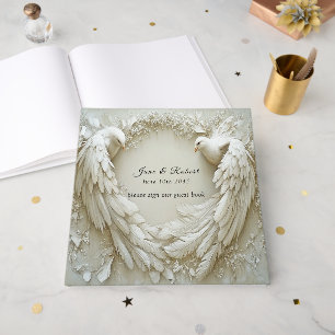 Wedding White Dove Open Wings Roses Guest Book