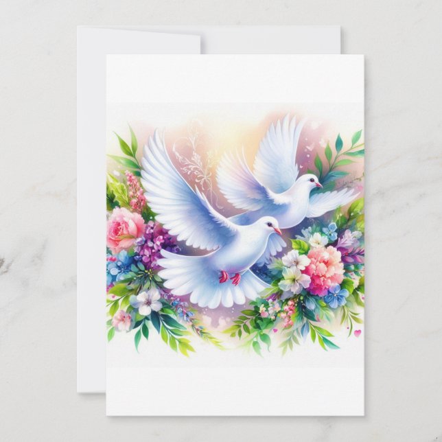 Wedding White Doves Watercolor Invitation (Front)