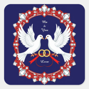 Wedding White Doves with Jewel Design Square Sticker