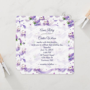 Wedding White Doves With Lilacs and Ribbons Invitation