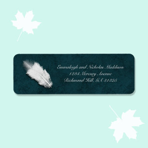 Wedding White Feather Moody Teal Return Address Label