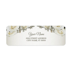 Wedding White Floral Green Elegant Return Address Label