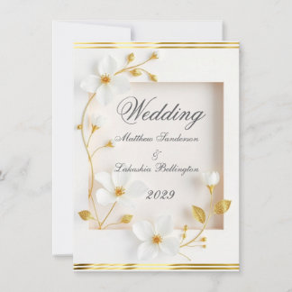 Wedding white flowers gold Beautiful Invitation