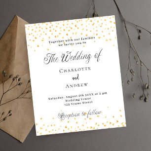 Wedding white gold hearts budget invitation