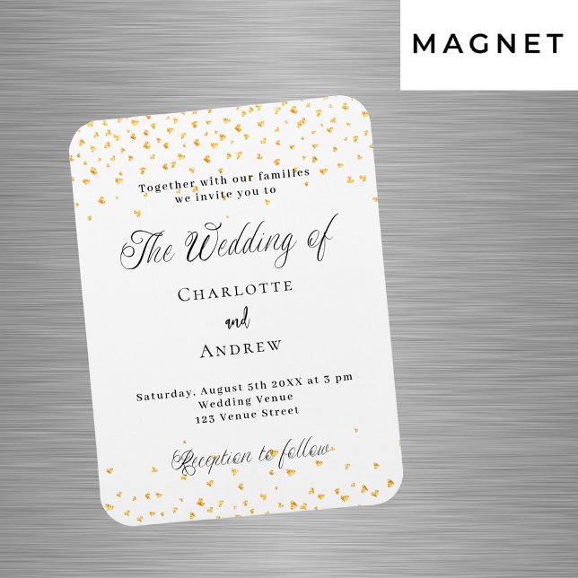 Wedding white gold hearts luxury invitation magnet (Creator Uploaded)