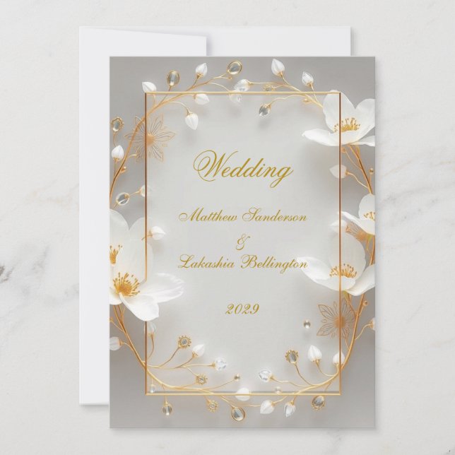 Wedding White Gold Modern Sophisticated Classy Invitation (Front)