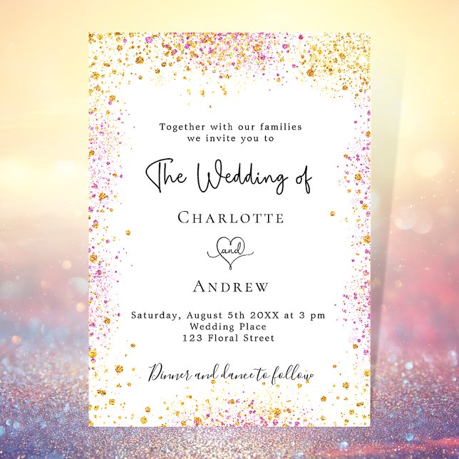 Wedding white gold pink glitter luxury invitation (Creator Uploaded)