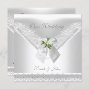 Wedding White Invitation White Bow Floral lace