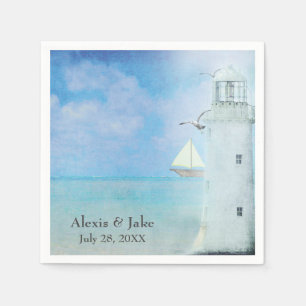 Wedding White Lighthouse and Sailboat Napkin