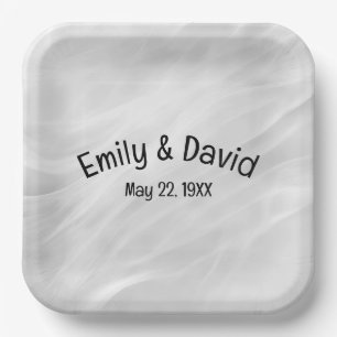 Wedding White Marble Abstract Paper Plate
