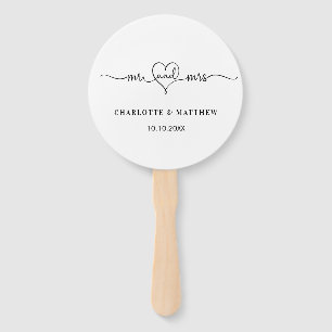 Wedding white mr mrs heart script hand fan