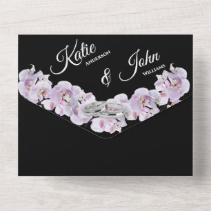 Wedding White Orchids on Black-Photo-QR code-  All In One Invitation