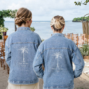 Wedding White Palm Tree Personalised Bride Denim Jacket