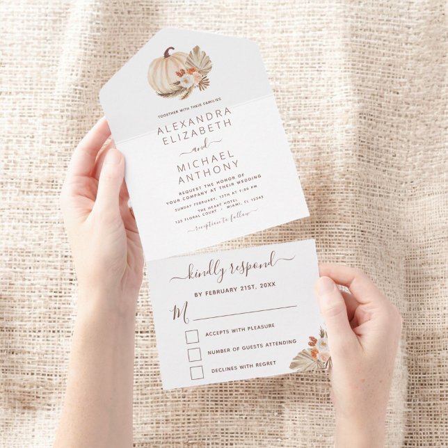 Wedding White Pumpkins Boho Terracotta All In One Invitation (Creator Uploaded)