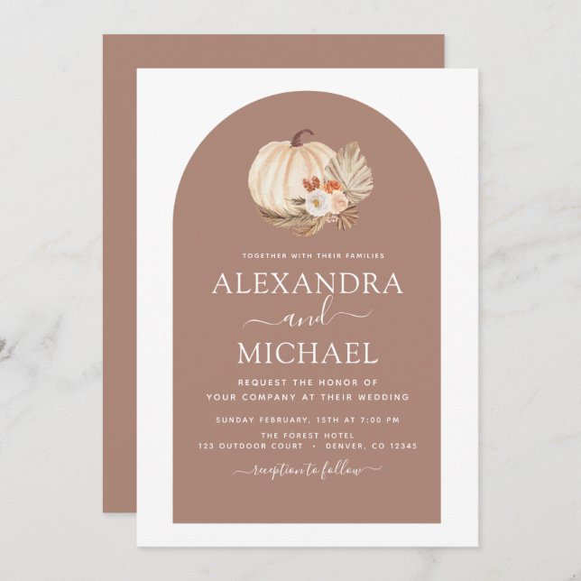 Wedding White Pumpkins Boho Terracotta Invitation (Front/Back)