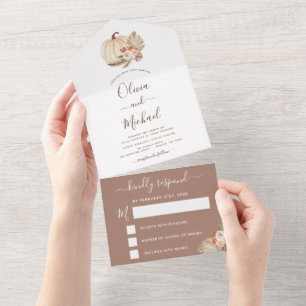 Wedding White Pumpkins Boho Terracotta RSVP All In One Invitation