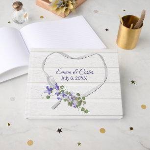 Wedding White Ribbon Heart on White Wood Guest Book