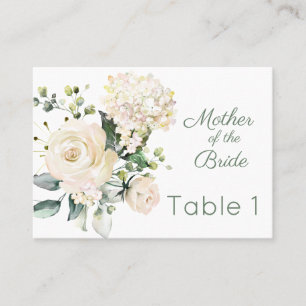 Wedding white rose, hydrangea place card