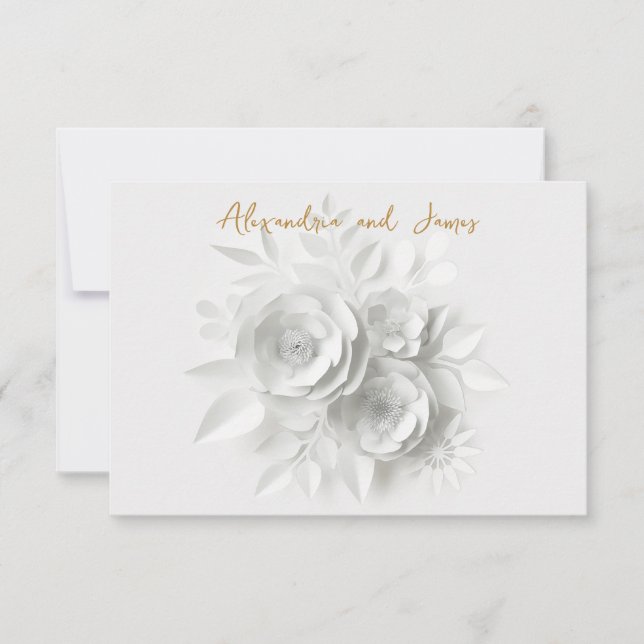 Wedding White roses bouquet RSVP Card (Front)