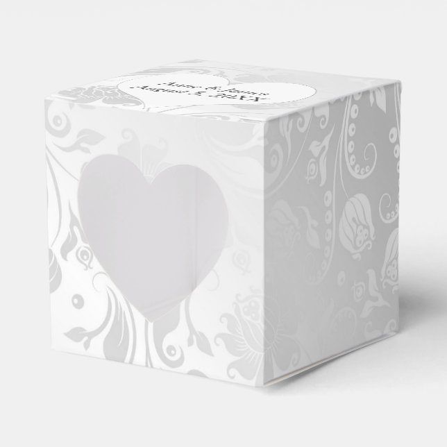 Wedding White Satin Damask With Heart Favour Box (Front Side)