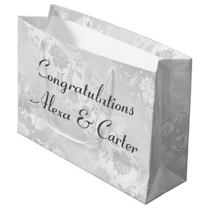 Wedding White Satin Damask With Names Large Gift Bag