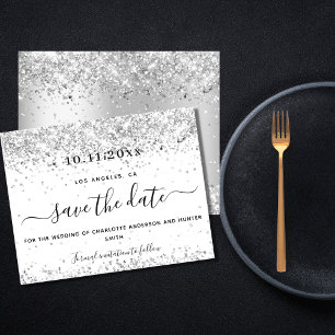 Wedding white silver budget save date flyer