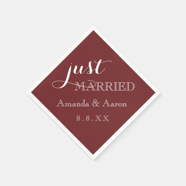 Wedding White Simple Classic Just Married Burgund Napkin (Corner)