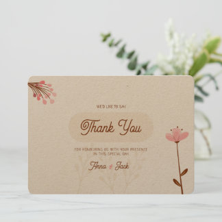 Wedding wild flowers romantic rose and beige thank you card
