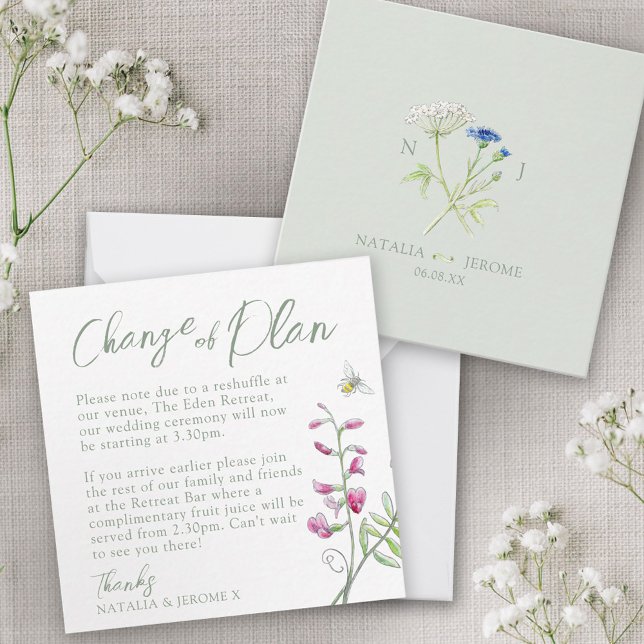 Wedding wildflower monogram change of plan card (Creator Uploaded)