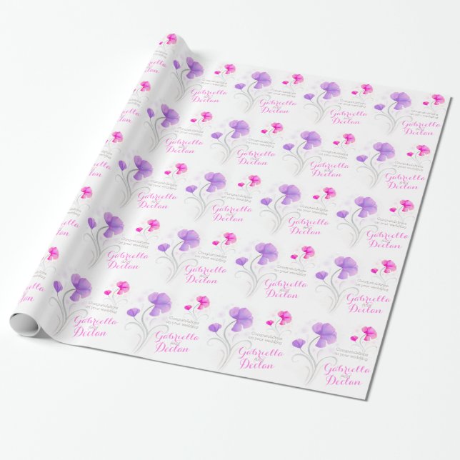 Wedding wildflower pink purple art wrap wrapping paper (Unrolled)