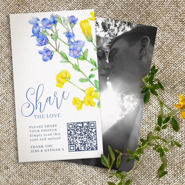 Wedding wildflower yellow blue photo sharing QR Enclosure Card (Creator Uploaded)